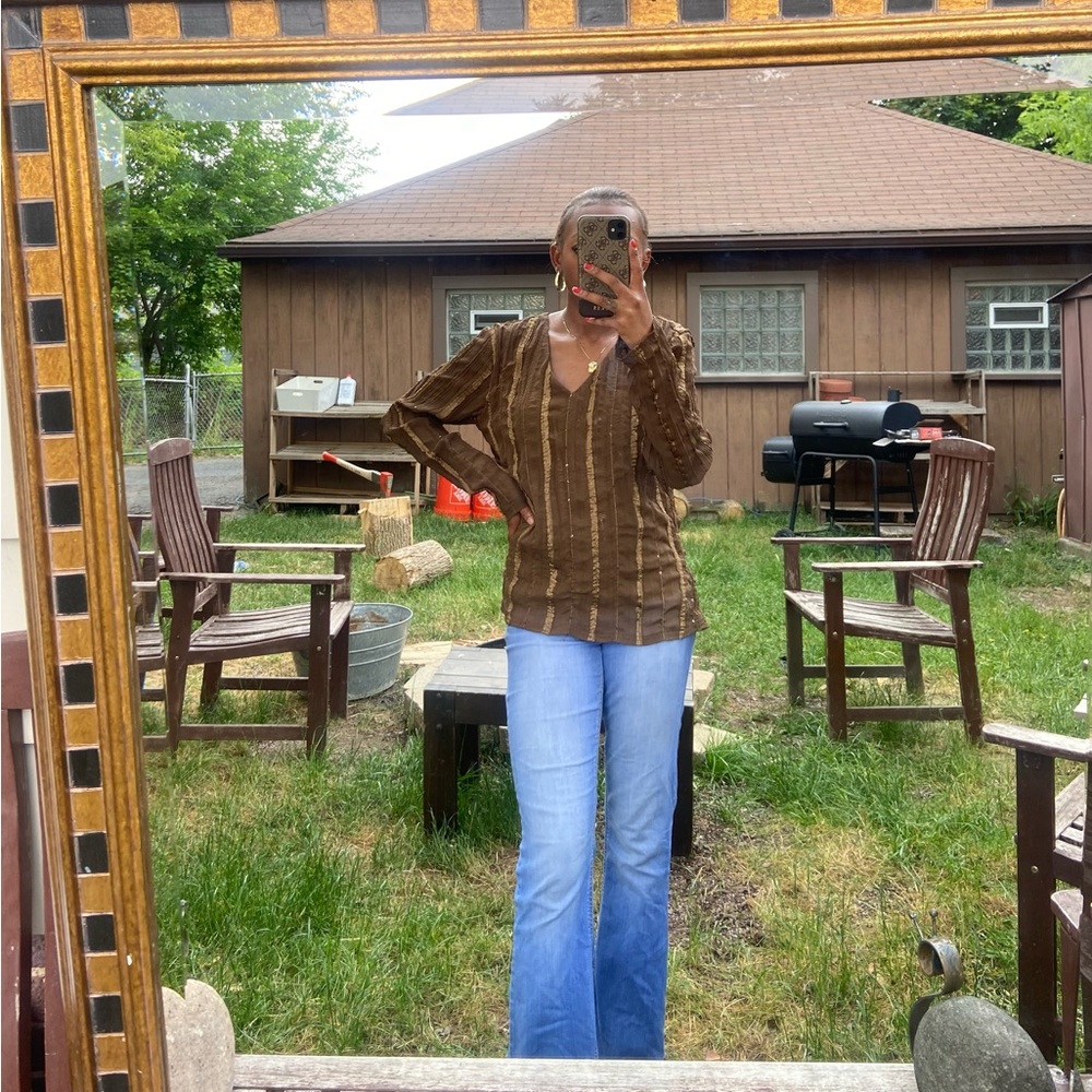 Brown Textured V-Neck T-Shirt